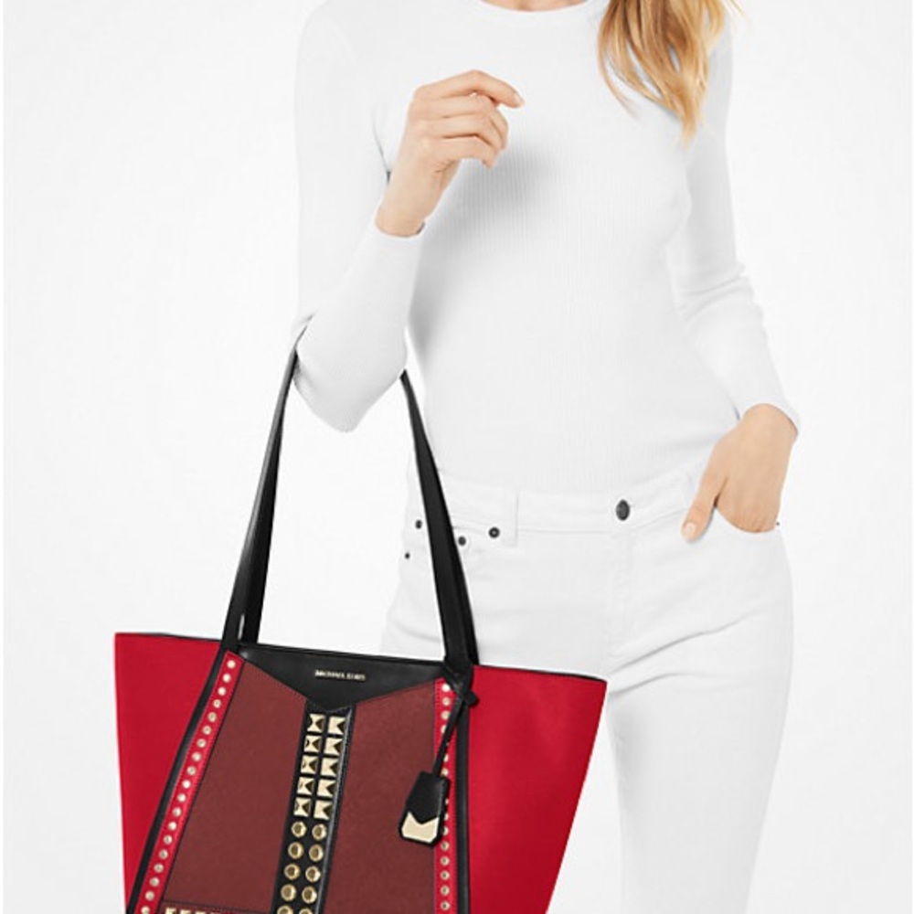 MICHAEL MICHAEL KORS
Whitney Large Studded Saffiano Leather Tote Bag